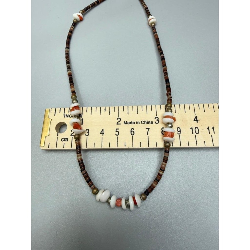 VTG Southwestern Heishi Puka Shell Coral Bead Choker Necklace 17" Boho Casual - Picture 6 of 7
